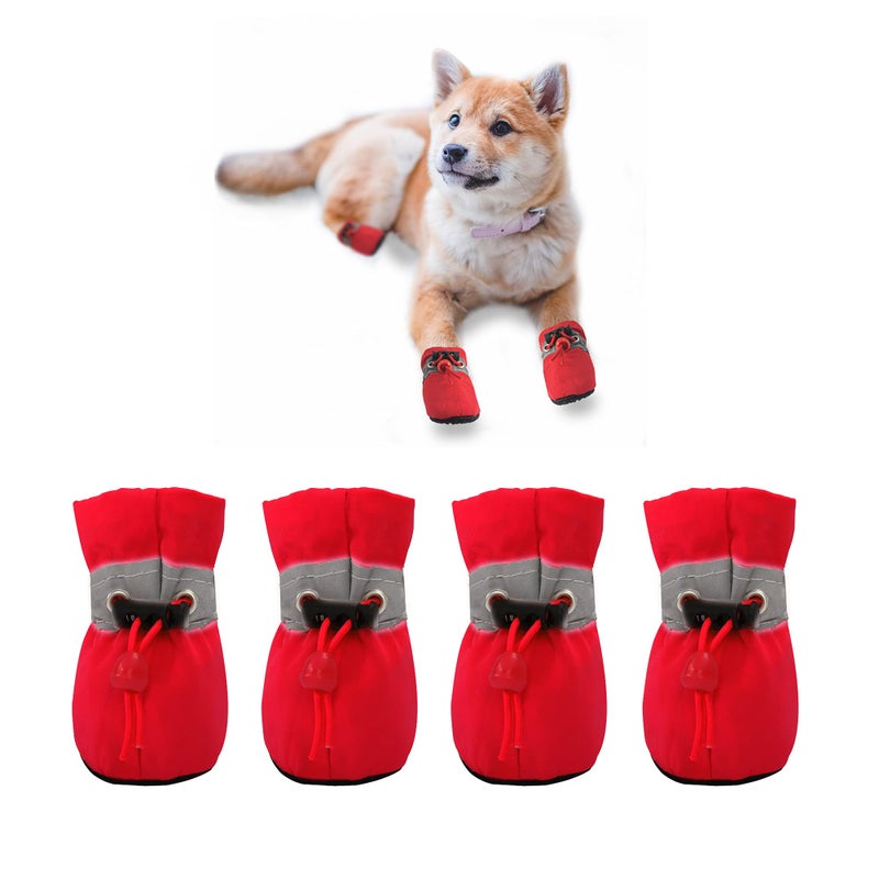 YAODHAOD Dog Shoes for Small Dogs, Puppy Dog Boots & Paw Protector for Winter Snowy Days, Anti-Slip Sole Dog Booties for Indoor Hardwood Floor 4PCS (Red,Size: 4) - Image 1
